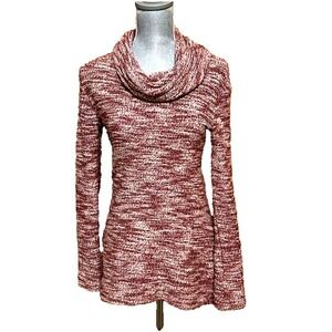 Merona Berry & White Woven Cowl Neck Tunic Sweater Size L Long Sleeve